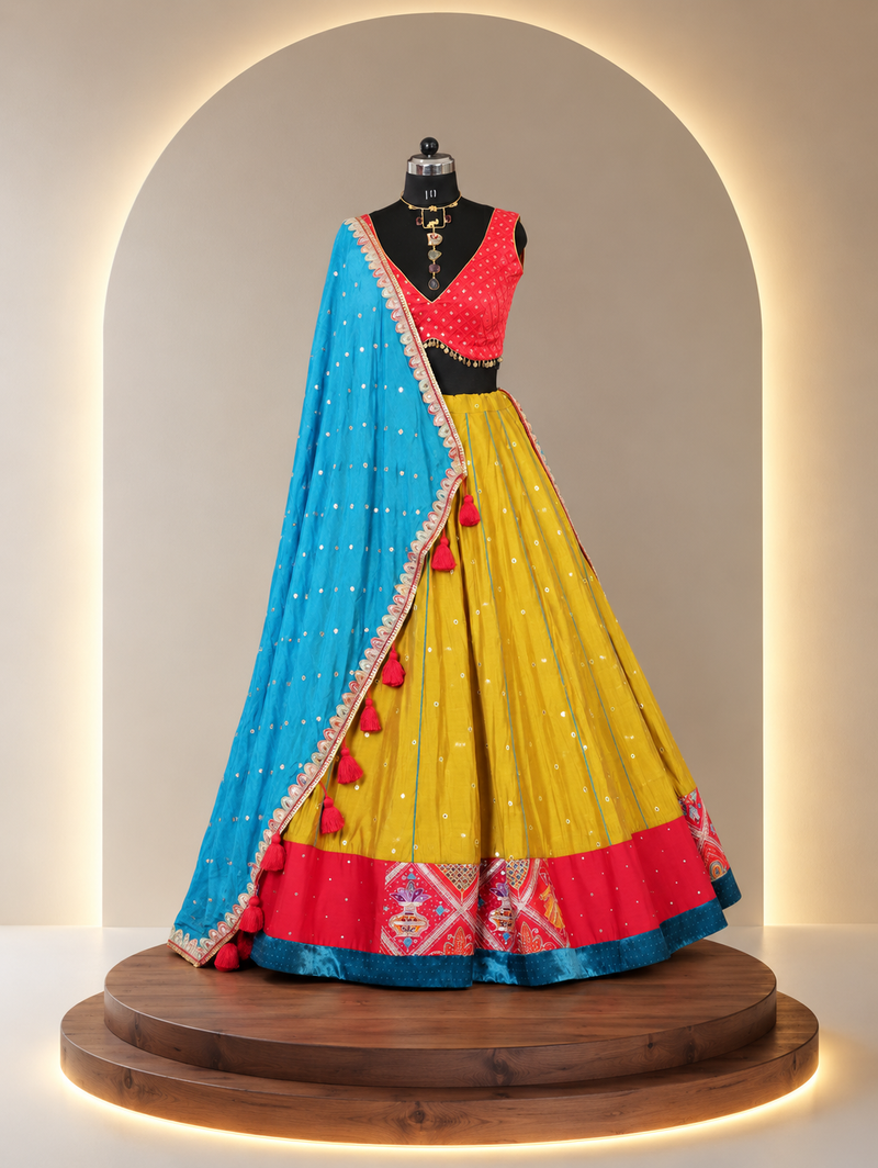 Durga – Mirror Work Bombay Silk Lehenga Set