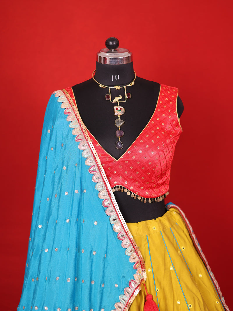 Durga – Mirror Work Bombay Silk Lehenga Set