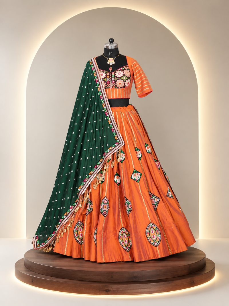 Gamthi Green – Gamthi Patchwork Mirror Lehenga