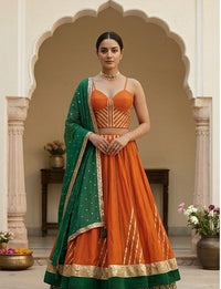 Rasam Crush Chinon Lampi Silk Lehenga Set