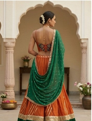 Rasam Crush Chinon Lampi Silk Lehenga Set
